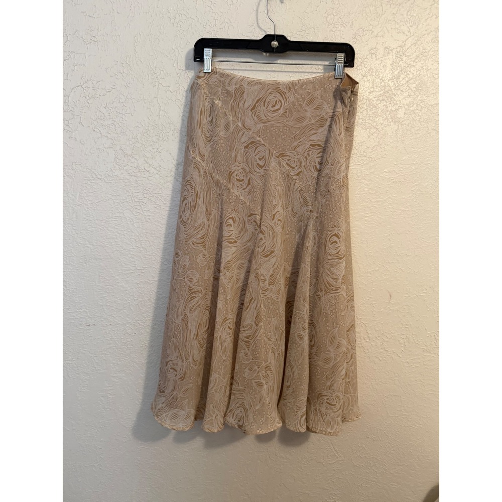 Emma James Womens Tan Floral Rose Print A-Line Midi Skirt Size 14 Side Zip
